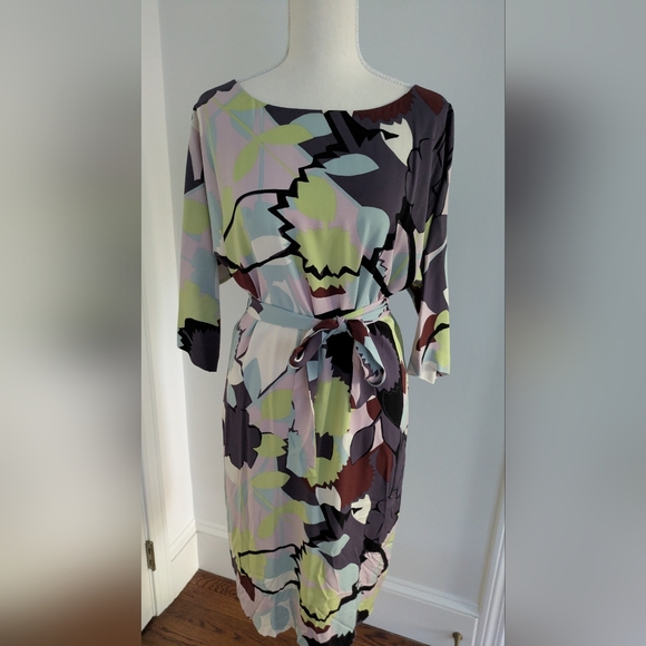 Diane von Furstenberg dress size 6 mosaic colorful modern Maja drape back NWT - Picture 1 of 10